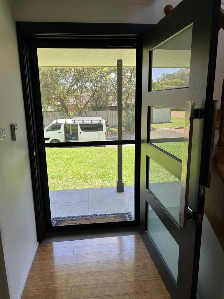 Flyscreen door on front entrance installed by Olsen Security