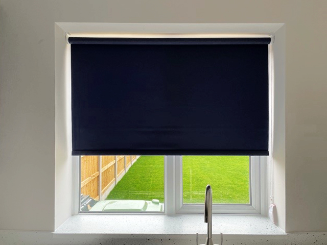 Plantation shutters, blinds, shades & privacy screens Roller blinds on fixed and awning windows in kitchen installed by Olsen Security